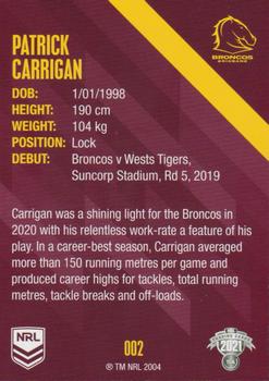 2021 NRL Traders #002 Patrick Carrigan Back
